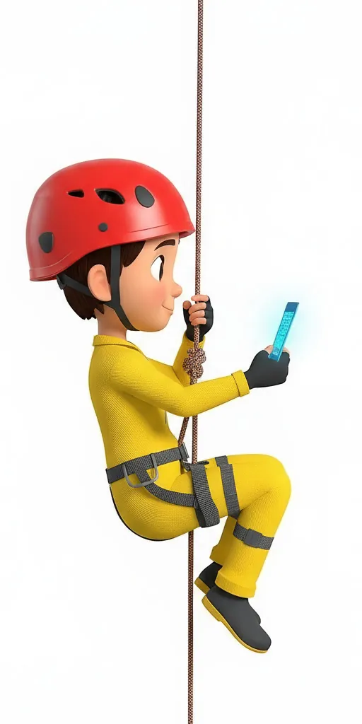 Айка спускается по верёвке